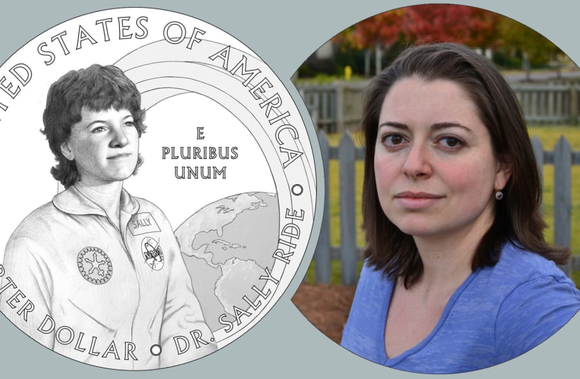  Elana Hagler and the coin she designed featuring astronaut Sally Ride. (photo credit: Elana Hagler and U.S. Mint)