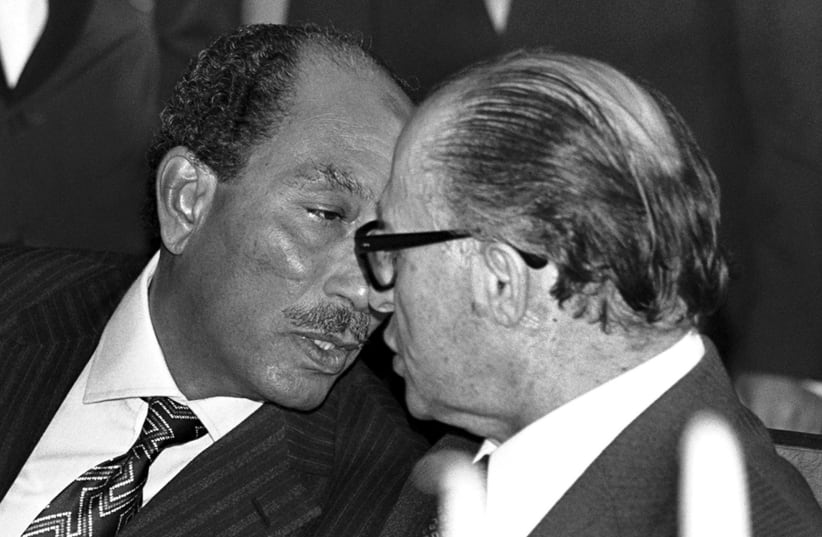  EGYPTIAN PRESIDENT Anwar Sadat meets with prime minister Menachem Begin in 1977 when Sadat made his historic visit to Jerusalem. (photo credit: REUTERS)