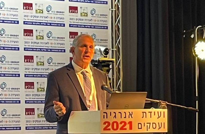  Jeff Ewing addressing the Energy and Business Convention in Ramat Gan. (photo credit: CHEVRON MEDITERRANEAN LIMITED)