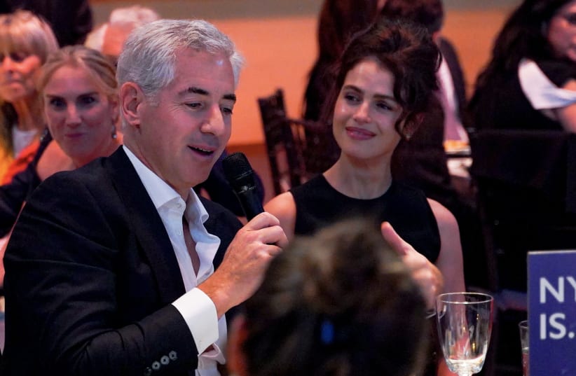  Billionaire William Ackman, left, and wife Neri Oxman, an Israeli-American designer and professor, are at the center of a real estate controversy on the Upper West Side.  (photo credit: SEAN ZANNI/PATRICK MCMULLAN VIA GETTY IMAGES)