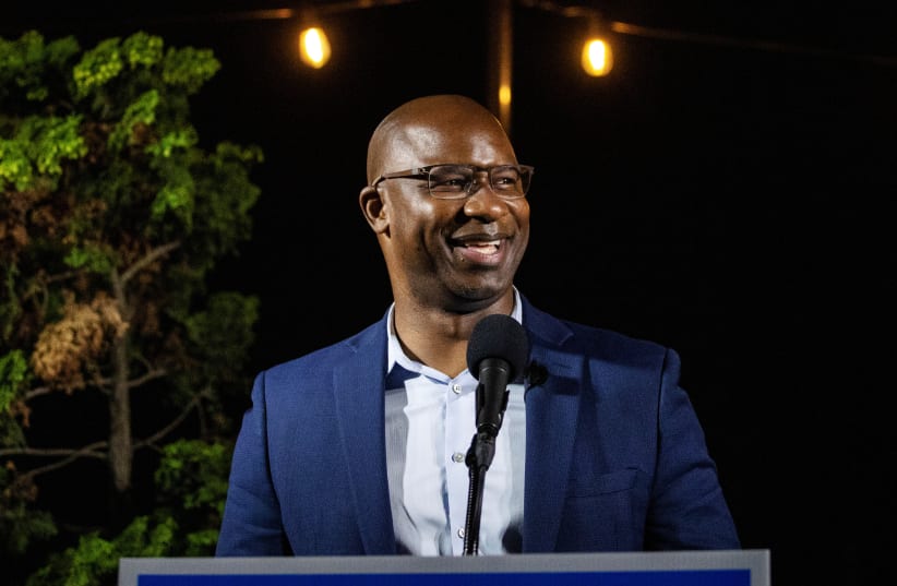 Jamaal Bowman speaks at a watch party as he takes an early lead in the democratic primary for New York's 16th Congressional District in Yonkers, New York, US, June 23, 2020. (photo credit: REUTERS/LUCAS JACKSON)