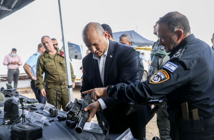  Prime Minister Naftali Bennett during an operational visit in Rahat, December 6, 2021.  (photo credit: NOAM RIVKIN-PANTON/FLASH90)