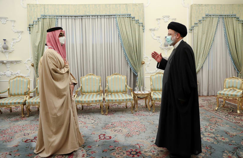  Iran's President Ebrahim Raisi meets with UAE's top national security adviser Sheikh Tahnoon bin Zayed Al Nahyan in Tehran, Iran, December 6, 2021. (photo credit: MAJID ASGARIPOUR/WANA (WEST ASIA NEWS AGENCY) VIA REUTERS)