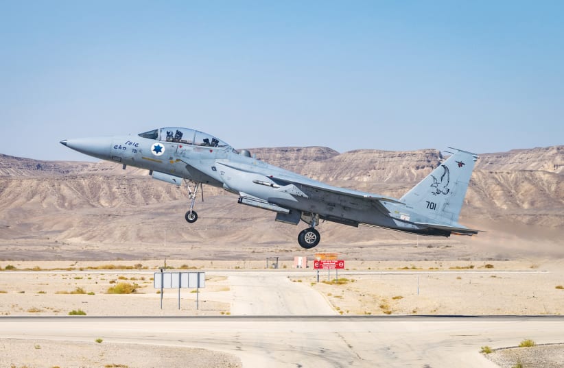  AN ISRAELI F-15 takes part in an international aerial training exercise in October at the Uvda Air Force Base. (photo credit: OLIVIER FITOUSSI/FLASH90)
