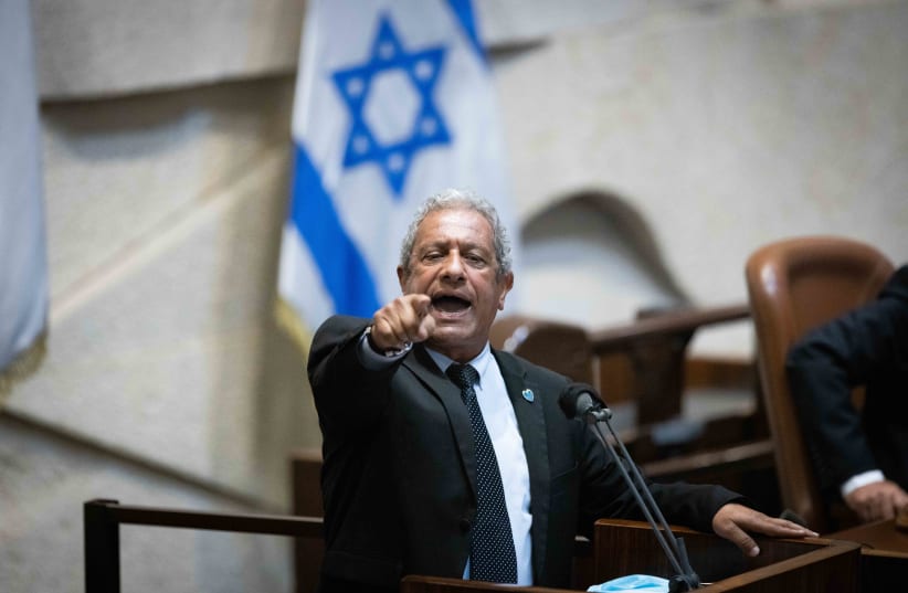New Hope MK Meir Yitzhak Halevy speaks in the Knesset on October 11, 2021 (photo credit: YONATAN SINDEL/FLASH90)