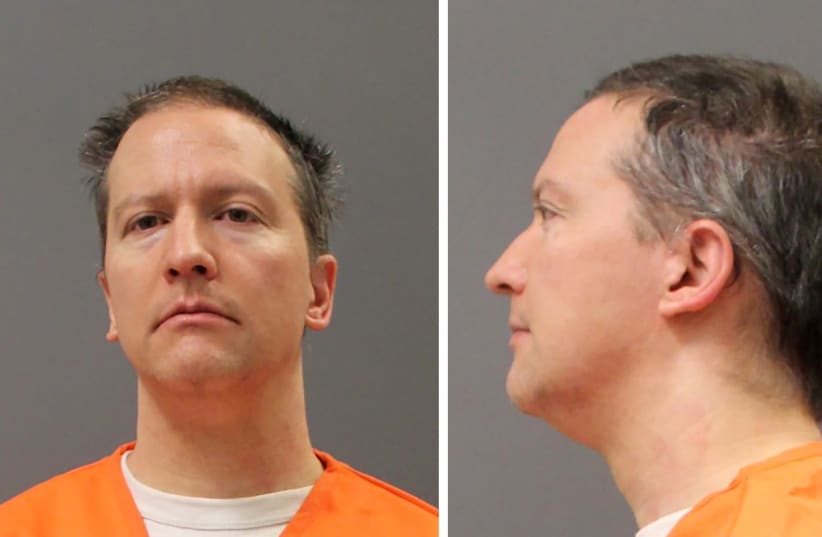 Former Minneapolis Police Officer Derek Chauvin is shown in a combination of police booking photos after a jury found him guilty on all counts in his trial for second-degree murder, third-degree murder and second-degree manslaughter in the death of George Floyd in Minneapolis, Minnesota, US. (photo credit: MINNESOTA DEPARTMENT OF CORRECTIONS/HANDOUT VIA REUTERS)