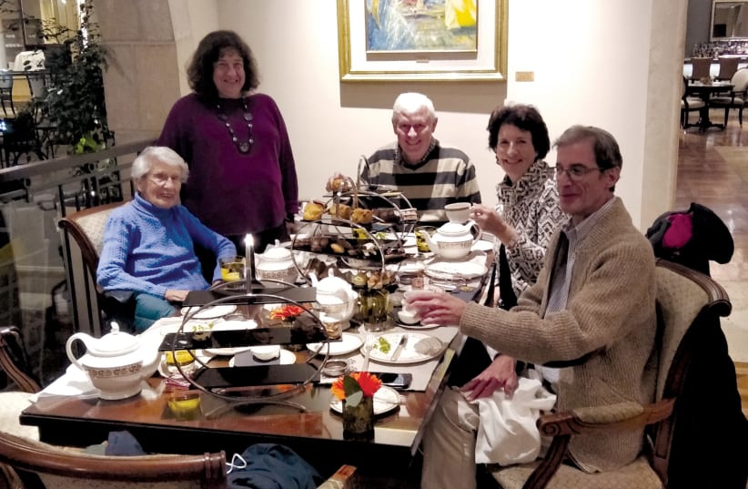  (CLOCKWISE FROM L) Ruth Tuckman, the writer, Arthur Koll, Jeanette Tuckman and Benson Abramowitz at the Waldorf tea table. (photo credit: ABRAMOWITZ FAMILIES)