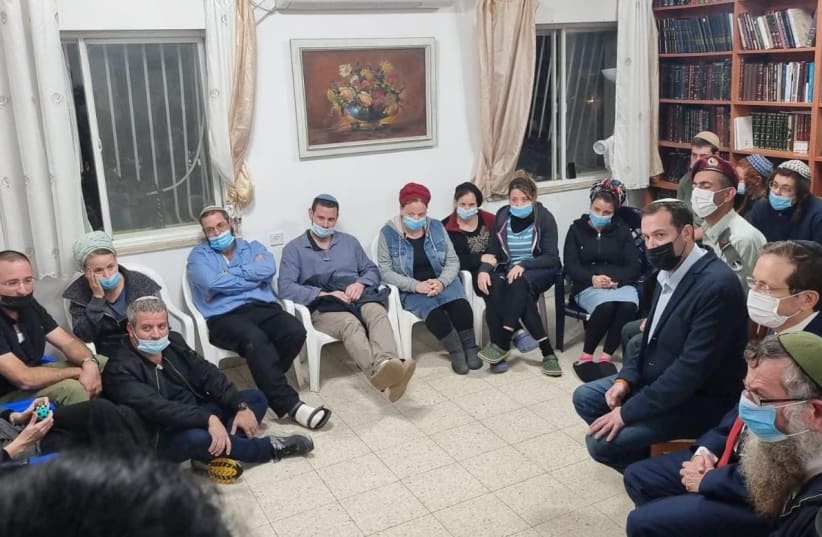  President Isaac Herzog attends the shiva of Yehuda Dimentman. (photo credit: Esther Alush)
