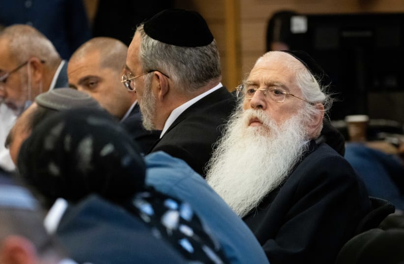  MK Meir Porush attends an Arrangements Committee meeting at the Knesset, the Israeli parliament in Jerusalem, on June 28, 2021 (photo credit: YONATAN SINDEL/FLASH90)