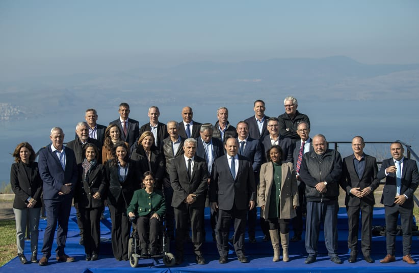 Government meeting at Kibbutz Mevo Hama, December 26, 2021. (photo credit: GIL ELIYAHU/HAARETZ/POOL)