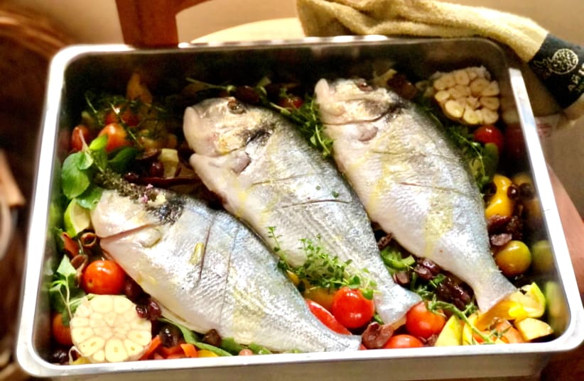  Fish on a bed of vegetables (photo credit: PASCALE PEREZ-RUBIN)