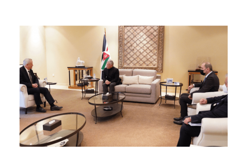  Israel's Defense Minister Benny Gantz is seen meeting with Jordan's King Abdullah II in Amman, Jordan, on January 5, 2022. (photo credit: Royal Hashemite Court)