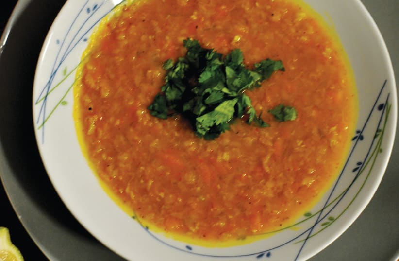  Orange lentil and carrot soup. (photo credit: PASCALE PEREZ-RUBIN)