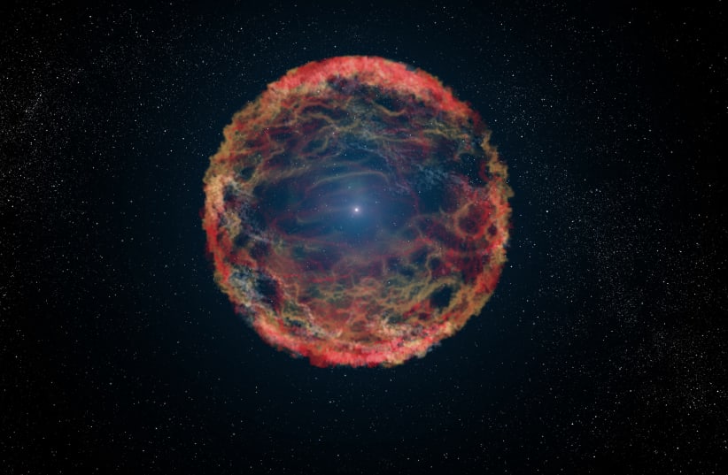 An artist's impression of supernova 1993J, an exploding star in the galaxy M81 whose light reached us 21 years ago. (photo credit: ESA/Hubble)