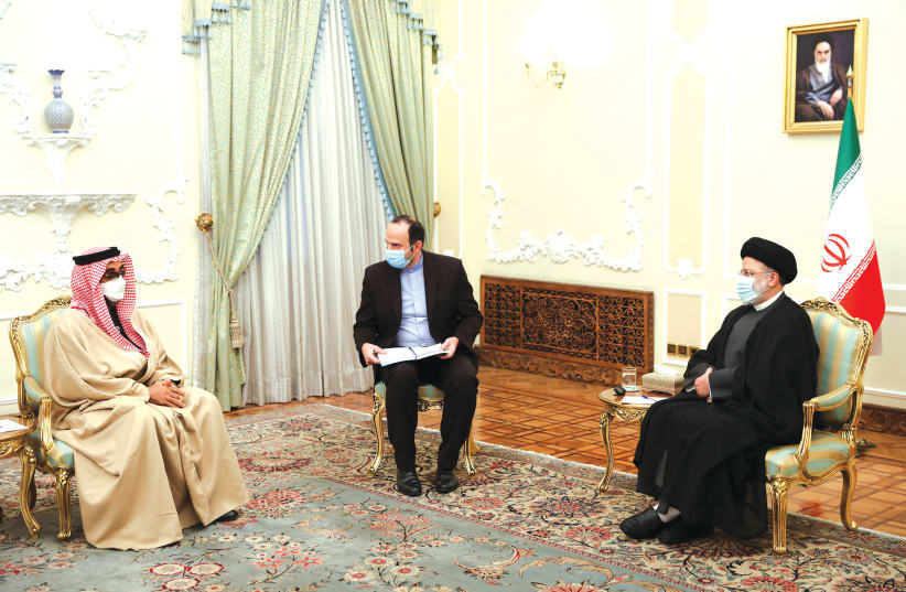  IRAN'S PRESIDENT Ebrahaim Raisi meets with the UAE's National Security Adviser Sheikh Tahnoun bin Zayed Al Nahyan in Tehran last month. (photo credit: WEST ASIA NEWS AGENCY/REUTERS)