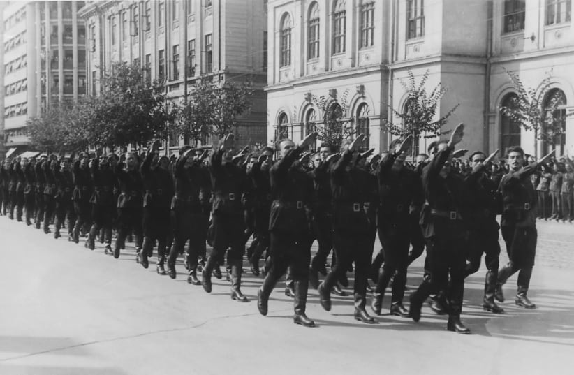  Iron Guard Legionnaires are seen marching in Bucharest. (photo credit: Wikimedia Commons)