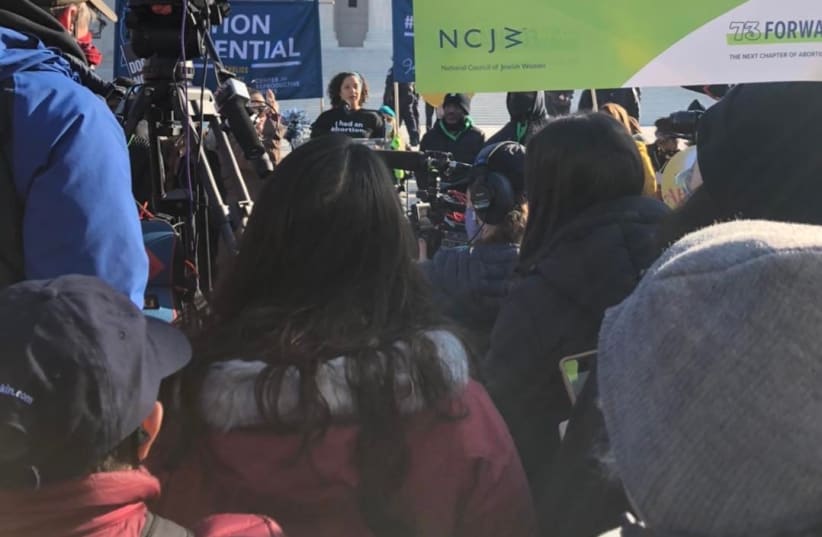  National Council of Jewish Women leaders and advocates rallied on the steps of the U.S. Supreme Court to show support for abortion access, Dec. 1, 2021. (photo credit: COURTESY NCJW)