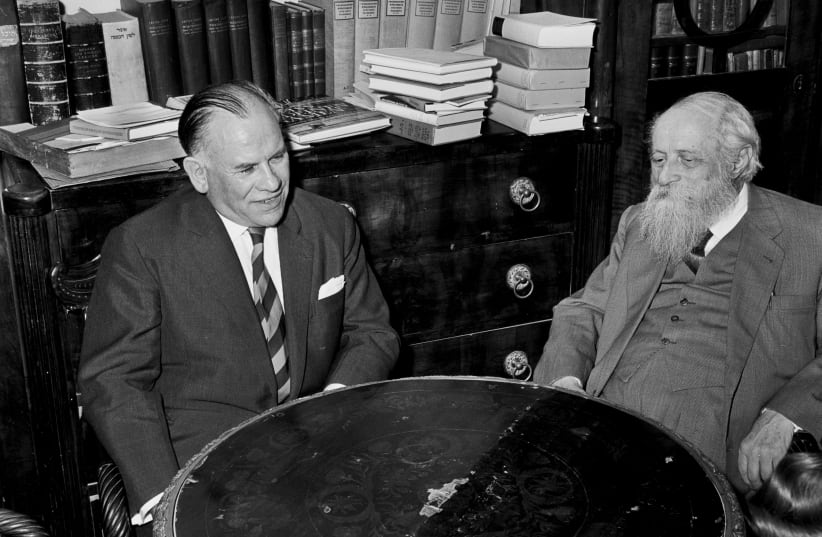  DR. Eugen Gerstenmaier visits Martin Buber in his Jerusalem home in 1962. (photo credit: FRITZ COHEN/PTC)