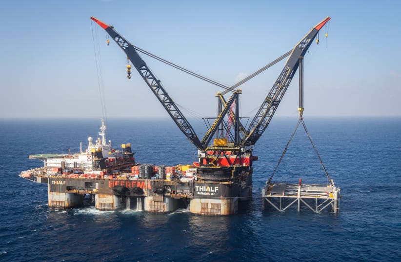  A VIEW OF the Israeli Leviathan gas field gas processing rig near Caesarea. (photo credit: MARC ISRAEL SELLEM/THE JERUSALEM POST)