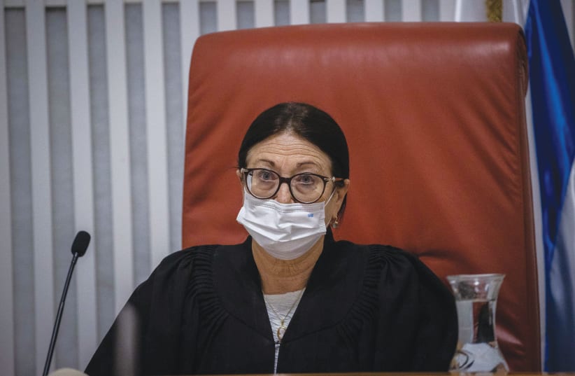  SUPREME COURT President Esther Hayut presides over a court hearing. ‘I wonder where all the poison and hatred, which lead you to say such horrible things about people you do not even know, come from,’ she wrote to MK David Amsalem.  (photo credit: YONATAN SINDEL/FLASH 90)