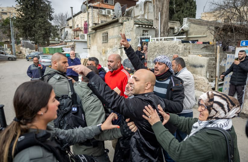  UNREST IN Sheikh Jarrah: Should it be the focal point of Arab society in Jerusalem?  (Pictured: Police clash with Palestinians during a protest in the neighborhood, January 20). (photo credit: YONATAN SINDEL/FLASH90)