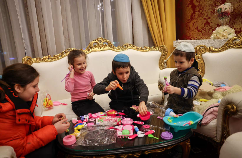  Jewish Orphans who were smuggled today from Odessa to Chisinau in a special rescue operation by Chabad and the IFCJ (International Fellowship of Christians and Jews) seen in Chisinau, Moldova, March 2, 2022. (photo credit: NATI SHOHAT/FLASH90)