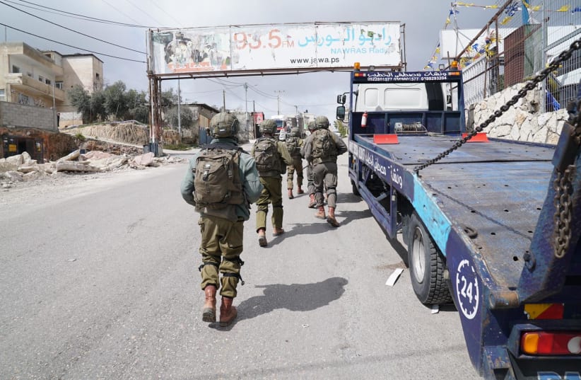 IDF forces in the town of Hizma after two stabbing attacks occurred in less than a day, on March 3, 2022. (photo credit: IDF SPOKESPERSON UNIT)
