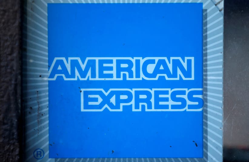  The logo of Dow Jones Industrial Average stock market index listed company American Express (AXP) is seen in Los Angeles, California, United States, April 25, 2016 (photo credit: LUCY NICHOLSON / REUTERS)