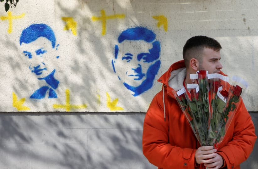  Graffiti of Zelenskiy and Klitschko in Montenegro (photo credit: REUTERS)