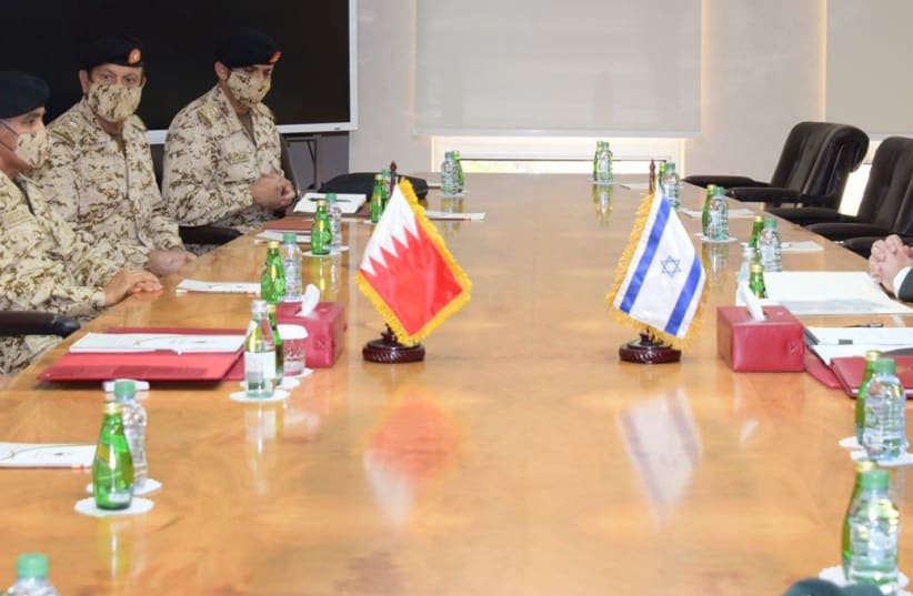  IDF officials meet with Bahrain Defense Force officials on March 10, 2022 (photo credit: IDF SPOKESPERSON'S UNIT)