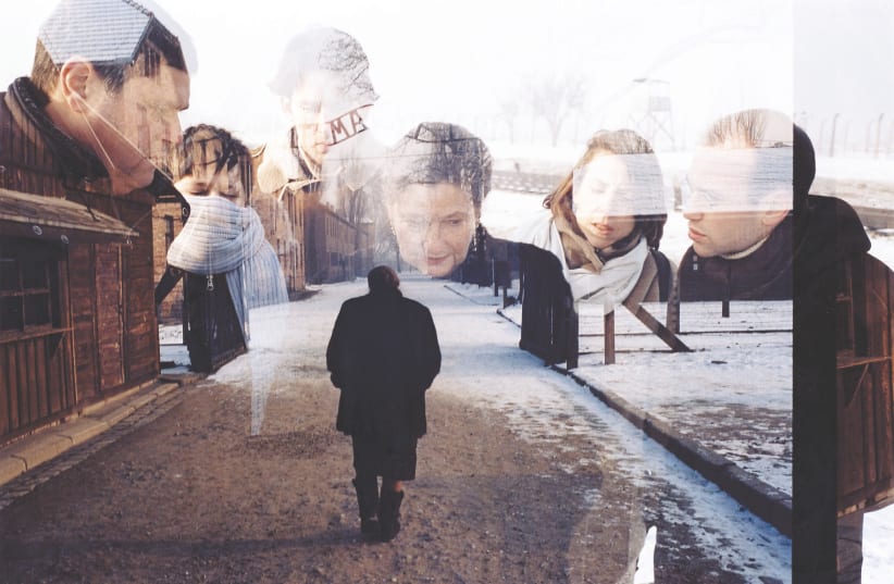  CITÉ DE L’ÉCONOMIE exhibition: Simone Veil visits Auschwitz with her grandchildren in January 2005. The photo was unwittingly double-exposed, creating an unexpectedly poignant image. (photo credit: Benoit Gysembergh/Paris Match)