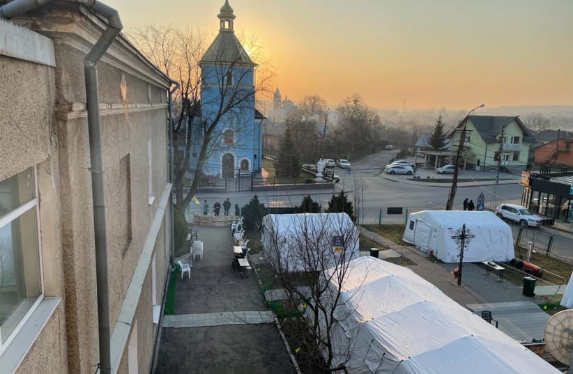 field hospital Kokhav Yair tents in sunrise, in the town of Mostyska   (photo credit: SHEBA MEDICAL CENTER)