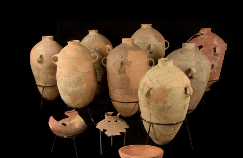  4. Collection of wine jars after the restoration process (photo credit: DAFNA GAZIT/ISRAEL ANTIQUITIES AUTHORITY)