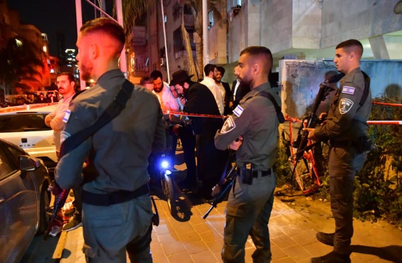  Scene of terror attack in Bnei Brak, March 29, 2022 (photo credit: AVSHALOM SASSONI/MAARIV)