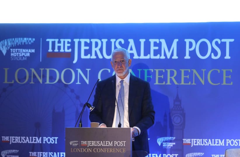  Speaking at the Jerusalem Post London Conference, Haim Taib, president and founder of the Mitrelli Group and the Menomadin Foundation (photo credit: MARC ISRAEL SELLEM)