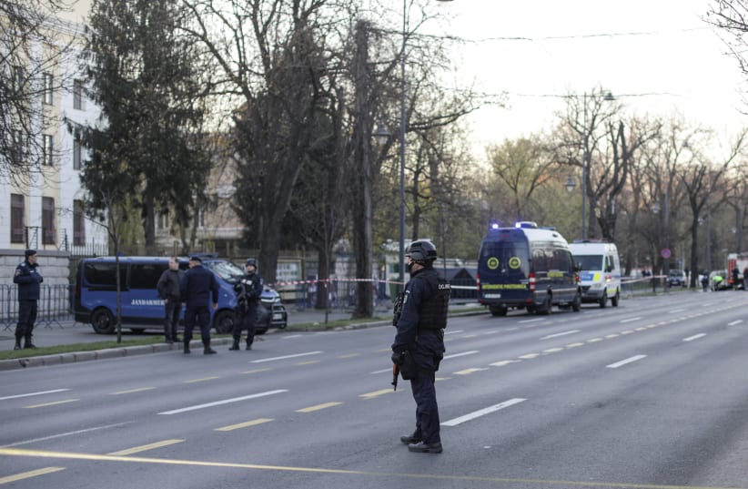  A man crashed his car in the gate of the Russian Embassy in Bucharest (photo credit: REUTERS)
