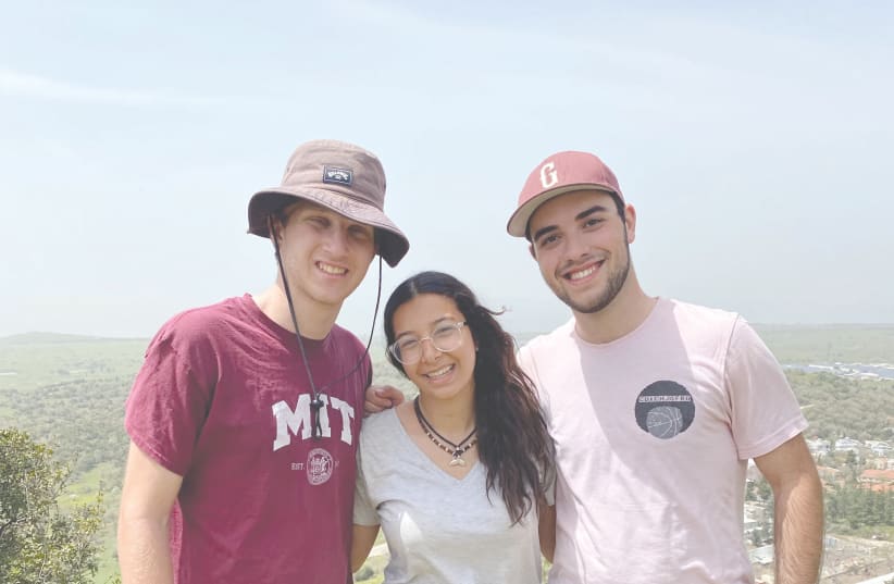  FROM LEFT: Andrew, Shani and Elisha hike in the Golan Heights on a Hevruta program tiyul. (photo credit: ORLEE SADINOFF)