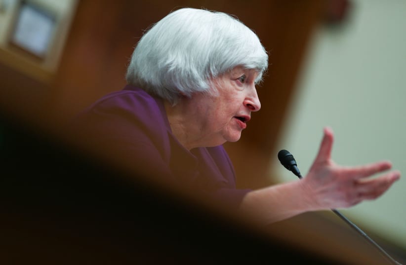  US Treasury Secretary Janet Yellen testifies before a House Financial Services Committee hearing on "the State of the International Financial System,? on Capitol Hill in Washington, U.S., April 6, 2022.  (photo credit: REUTERS/TOM BRENNER)