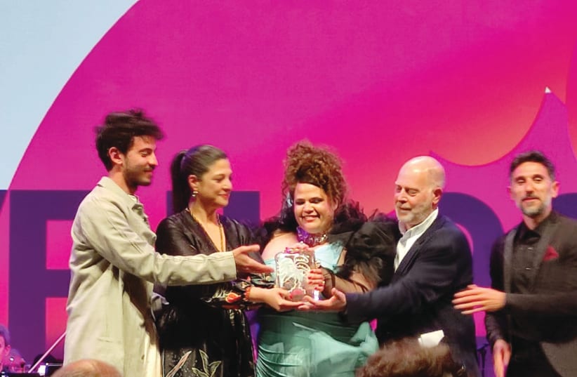  CAST AND production members of Israeli series ‘The Lesson’ accept their award from the Canneseries Competition in France on Wednesday night.  (photo credit: NOAM MANHEIM/KAN 11)