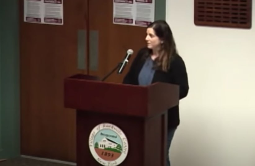  Michelle Zangari spoke at a Rockville Board of Trustees meeting where she warned about the Orthodox Jews coming into the neighborhood.  (photo credit: YouTube/JTA)