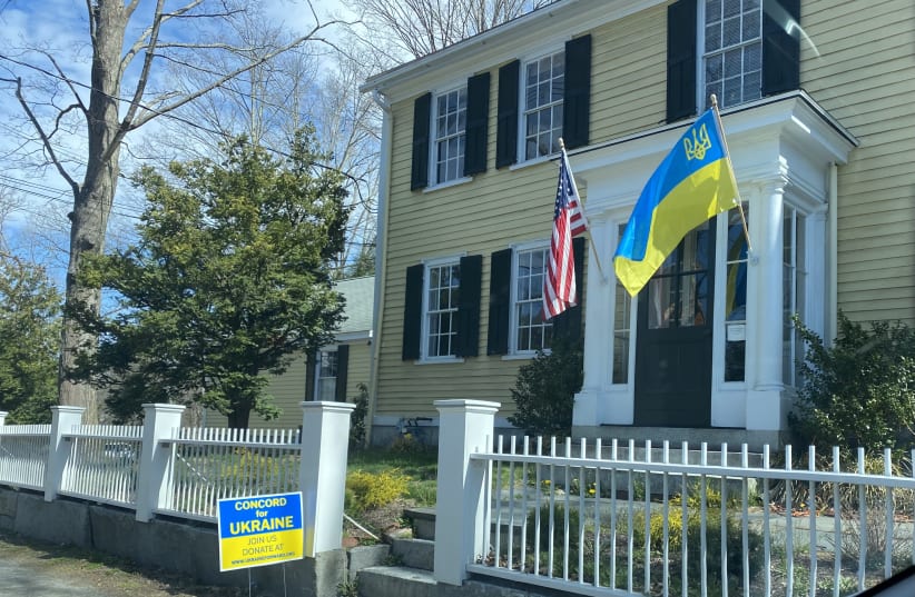  Support for Ukraine in Concord, Massachusetts. (photo credit: SETH J. FRANTZMAN)