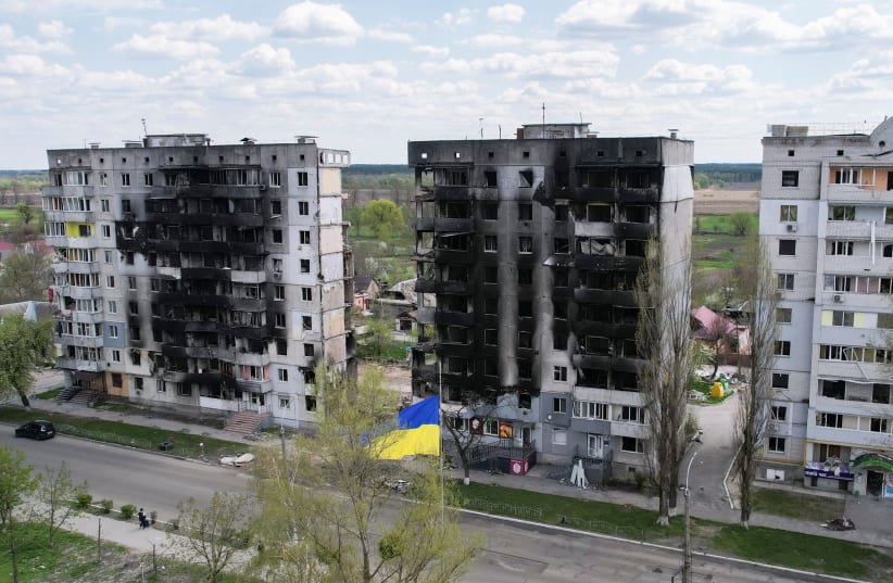 A view shows buildings destroyed by the shelling, amid the Russian invasion of Ukraine, in Borodianka, Kyiv region, Ukraine, May 2, 2022 (photo credit: REUTERS/ZOHRA BENSEMRA)