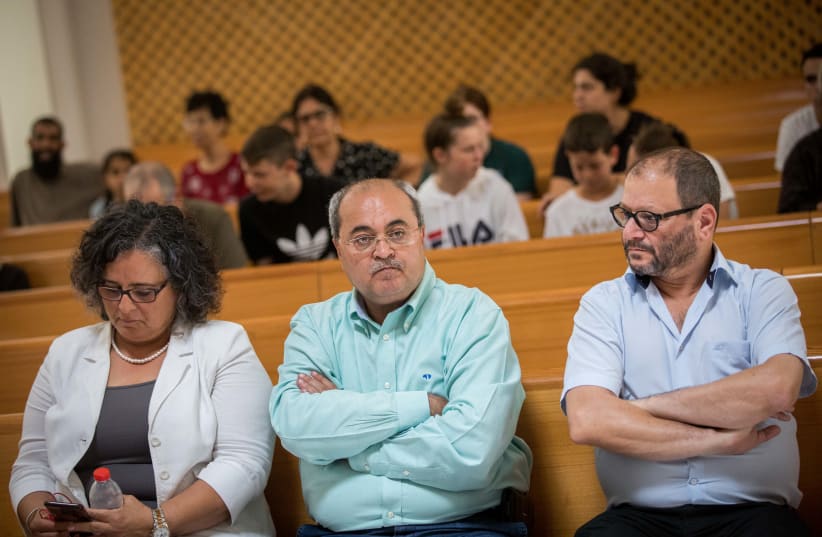  (L-R) Joint List MKs Aida Touma-Sliman, Ahmad Tibi and Ofer Cassif seen at a court hearing at the Supreme Court in Jerusalem August 22, 2019 (photo credit: YONATAN SINDEL/FLASH90)