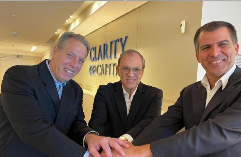 Right: Amir Leybovitch, CEO of Clarity Capital; Middle: Alberto Garfunkel, Chairman of Sigma Investment House; Far left: Yair Shani CEO of Sigma Investment House. (photo credit: NAVA TARSI)