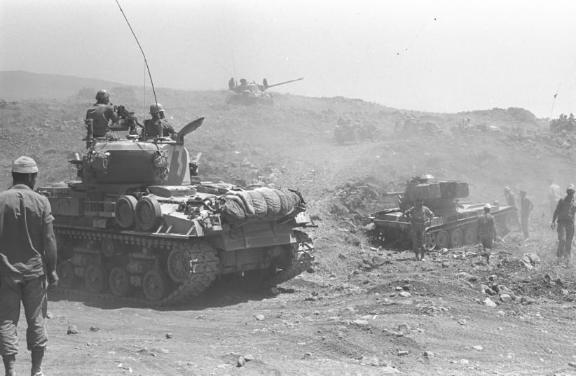  IDF tanks advancing on the Golan Heights, June 1967 (photo credit: GPO)