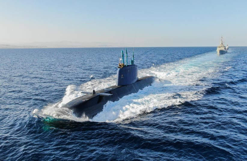  A submarine and two battleships conduct drills as part of Chariots of Fire, the IDF's month-long war exercise. (photo credit: IDF SPOKESPERSON'S UNIT)