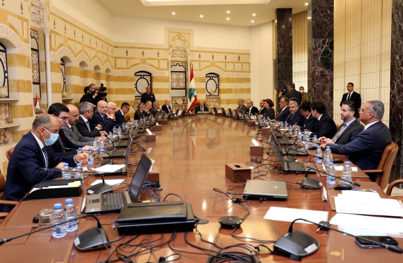  Lebanese President Michel Aoun heads a cabinet meeting at the presidential palace in Baabda, Lebanon April 26, 2022. (photo credit: DALATI NOHRA/HANDOUT VIA REUTERS)