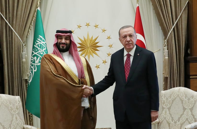  Turkish President Erdogan and Saudi Crown Prince Mohammed bin Salman meet in Ankara (photo credit: REUTERS)