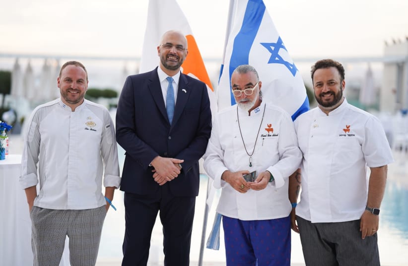  Ambassador Oren Anolik and the Israeli chefs  (photo credit: Noga Caspi, Deputy Head of Mission, Israeli Embassy in Nicosia)