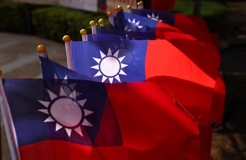 Taiwan flags can be seen at a square ahead of the national day celebration in Taoyuan, Taiwan, October 8, 2021. (photo credit: REUTERS/ANN WANG)